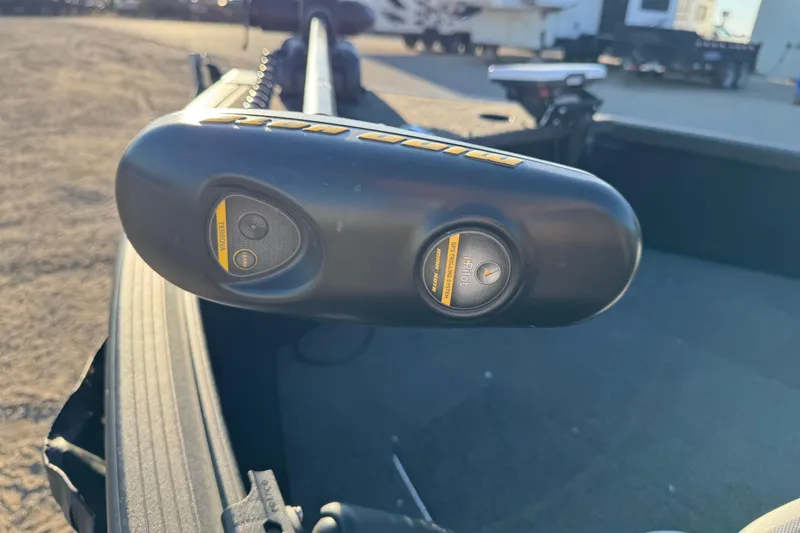 Slide: The Image of Close-up of a 2017 Alumacraft Competitor 205 Sport boat's trolling motor. - 17