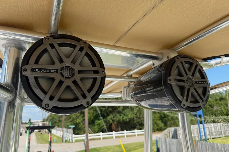 Slide: The Image of JL Audio speakers mounted on a 2012 Pathfinder 2400 Tournament Edition boat. - 18
