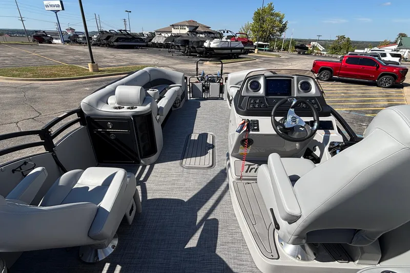 Slide: The Image of 2026 JC Neptoon 25TT Sport pontoon boat interior with modern helm and seating. - 21