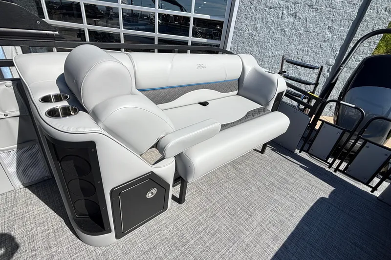 Slide: The Image of Luxurious seating on 2026 JC Neptoon 25TT Sport pontoon boat with cup holders and storage. - 27