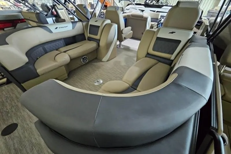 Slide: The Image of Luxurious interior of 2026 Starcraft SLS 3 R boat with plush seating. - 17