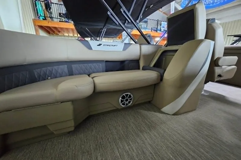 Slide: The Image of Luxurious interior of 2026 Starcraft SLS 3 R boat with plush seating and modern design. - 18