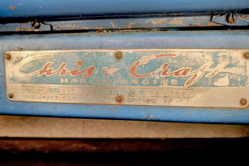 Slide: The Image of 1967 Chris-Craft 17 Sportsman marine engine plate, model 233, weathered and vintage. - 10