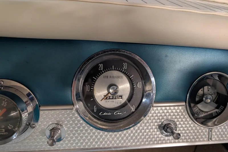 Slide: The Image of Dashboard of a 1967 Chris-Craft 17 Sportsman boat with vintage gauges. - 7