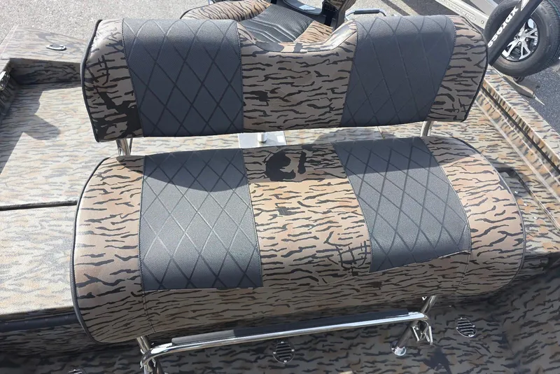 Slide: The Image of 2026 Xpress H20B Bay boat seat with camouflage and diamond-patterned upholstery. - 20