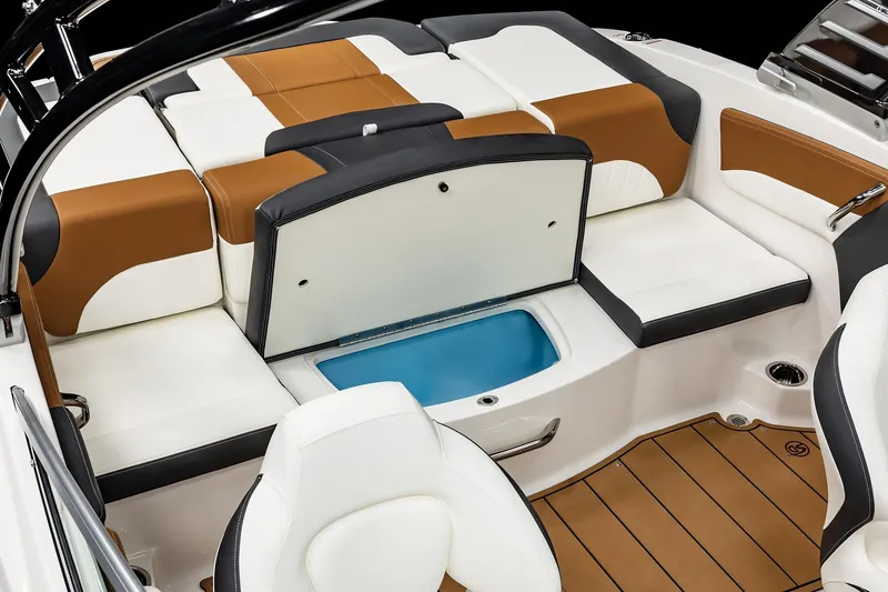Slide: The Image of 2026 Chaparral 21 SSi boat interior with gray seating and modern design. - 10