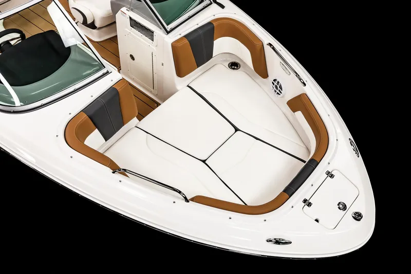 Slide: The Image of 2026 Chaparral 21 SSi boat dashboard with touchscreen display and steering wheel. - 5
