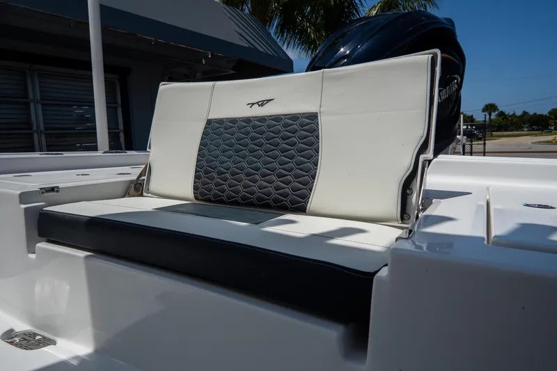 Slide: The Image of 2026 Tidewater 2410 Bay Max boat seat with stylish black and white upholstery. - 10