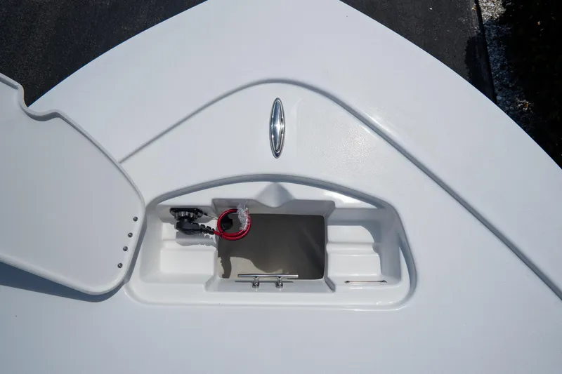 Slide: The Image of 2026 Tidewater 2410 Bay Max boat storage compartment with open hatch. - 37