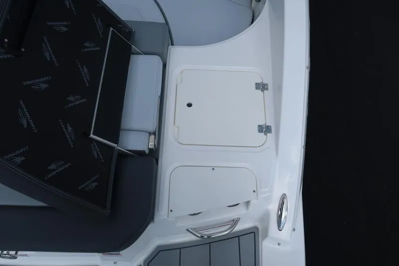 Slide: The Image of Stainless steel cleat on 2026 Chaparral 23 SSi boat deck under blue sky. - 18