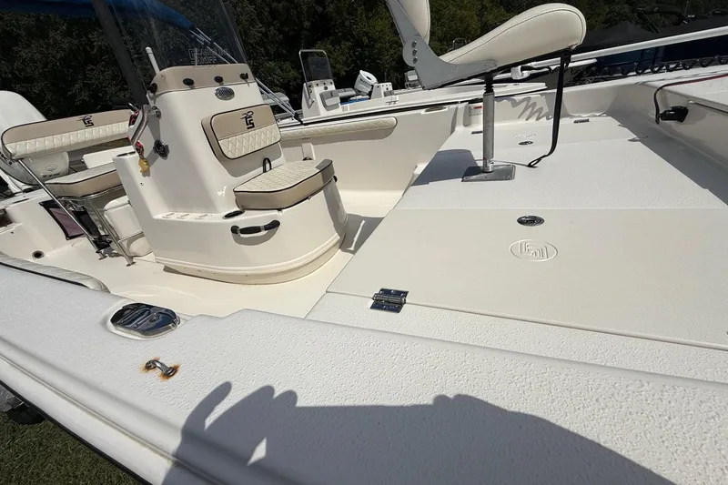 Slide: The Image of 2020 Carolina Skiff 19 LS boat interior with seating and console details. - 8