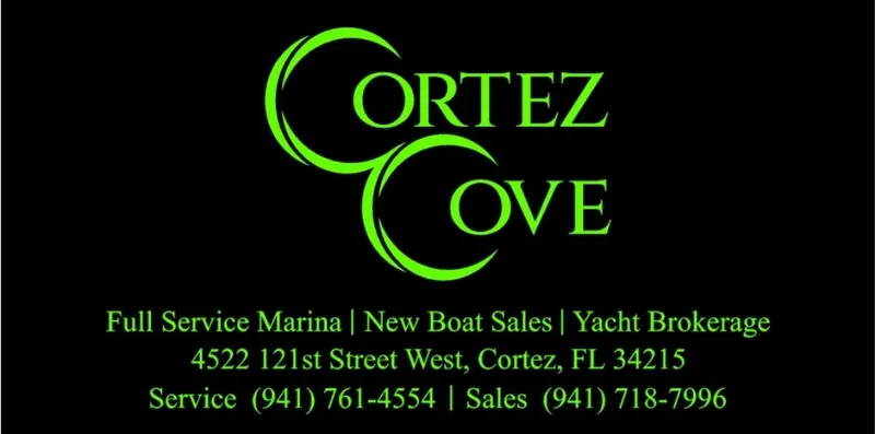 Slide: The Image of Cortez Cove marina advertisement with contact details and services in Cortez, FL. - 23