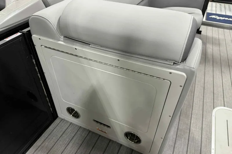 Slide: The Image of 2026 Bentley Pontoons Legacy 243 Swingback interior seating detail, featuring sleek design and modern upholstery. - 11