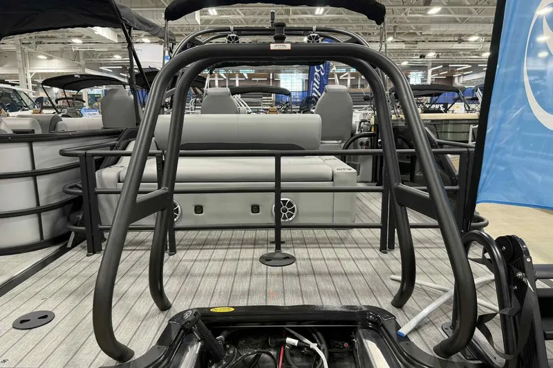 Slide: The Image of 2026 Bentley Pontoons Legacy 243 Swingback with dual captain seats and full tube tower. - 5