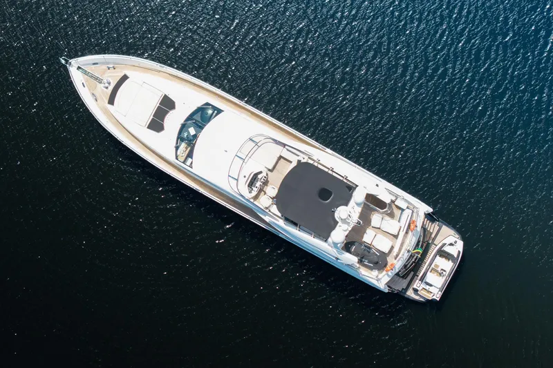 Slide: The Image of Aerial view of 2008 Sunseeker 90 Yacht on open water. - 16