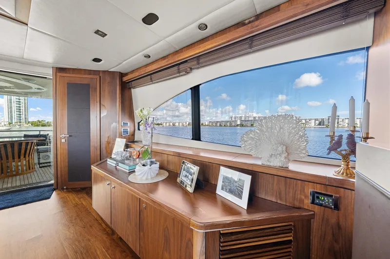 Slide: The Image of Luxurious interior of 2008 Sunseeker 90 Yacht with scenic ocean view. - 93