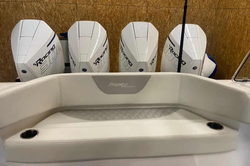 Slide: The Image of 2022 Front Runner 39 CC boat with four powerful Racing 300 engines and luxurious seating. - 10