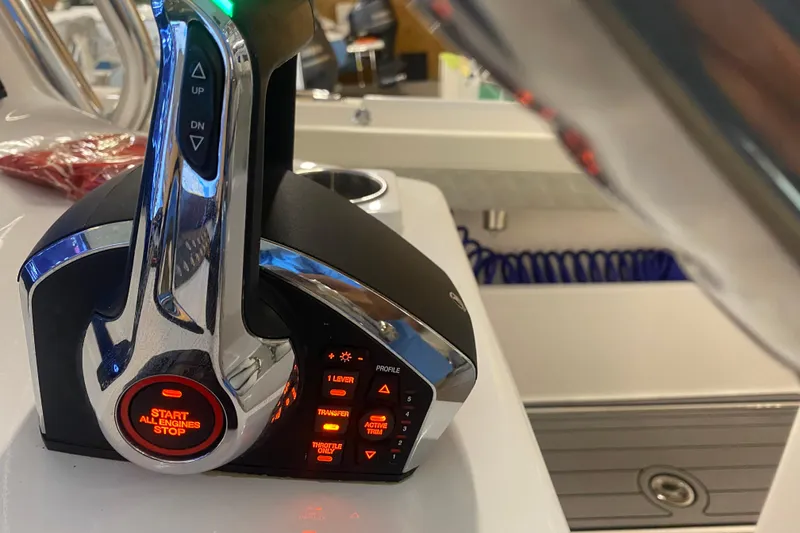 Slide: The Image of Control panel of 2022 Front Runner 39 CC boat with engine start-stop button. - 21