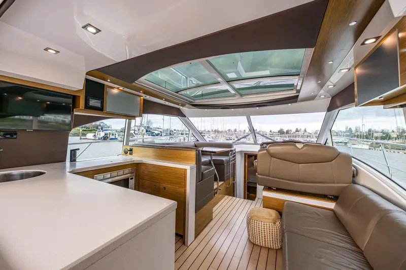 Slide: The Image of Luxurious interior of 2014 Cruisers Yachts 45 Cantius with modern design and panoramic windows. - 3