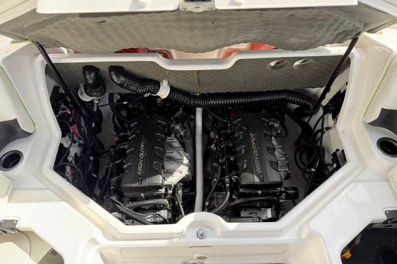 Slide: The Image of 2022 Yamaha Boats 212XD engine compartment showcasing dual high-output engines. - 47