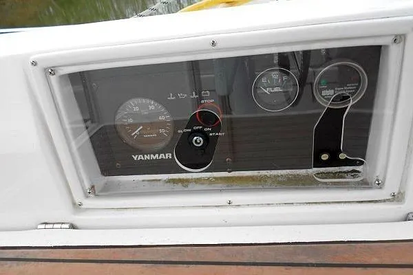 Slide: The Image of Control panel of a 2006 Hunter 38 sailboat with Yanmar engine gauges. - 16