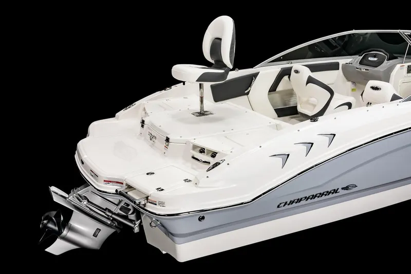 Slide: The Image of 2026 Chaparral 21 SSi Ski & Fish boat interior with seating and speakers. - 8