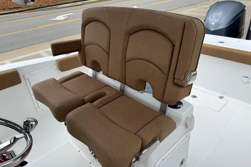 Slide: The Image of 2021 Sea Hunt Gamefish 27 Forward Seating with brown cushioned seats. - 54