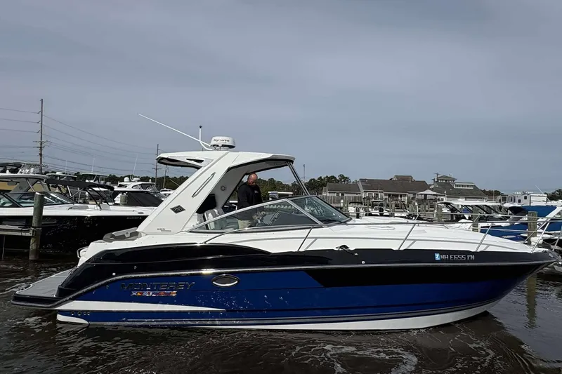 The Image of 2020 Monterey 355 Sport Yacht docked at marina, featuring sleek design and modern amenities. - 0