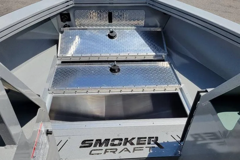 Slide: The Image of 2025 Smoker Craft Phantom 20 X2 OS boat interior with storage compartments. - 20