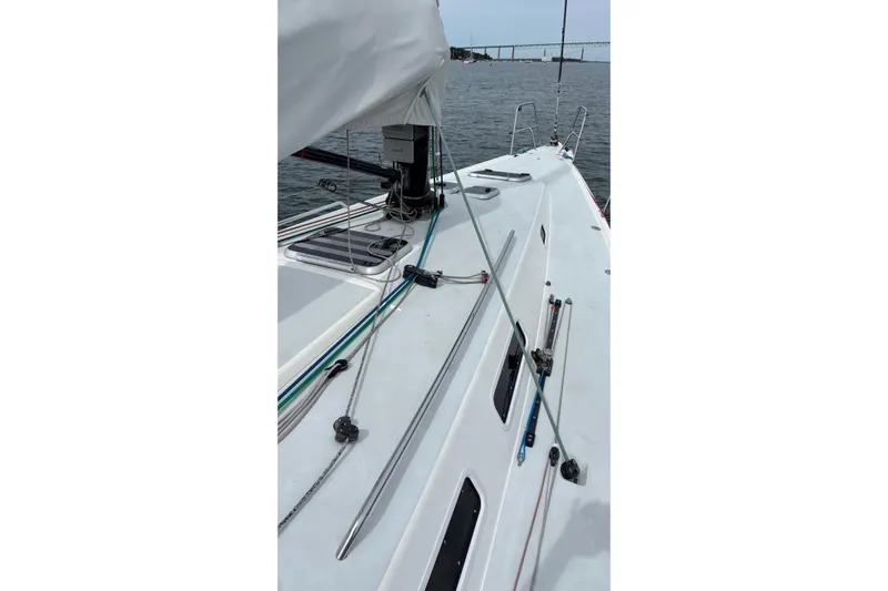 Slide: The Image of 2008 J Boats J/122 sailboat deck with rigging and ocean view. - 11