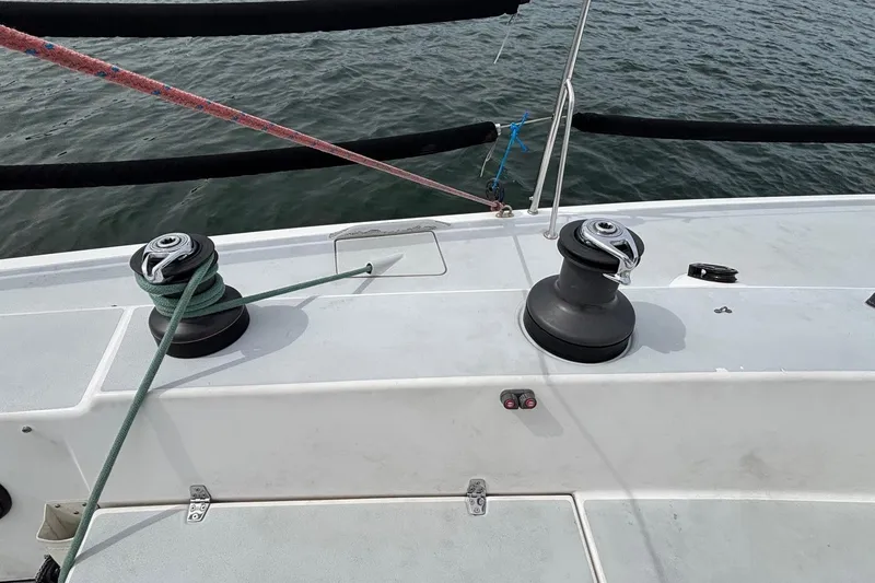 Slide: The Image of Deck view of 2008 J Boats J/122 sailboat with winches and ropes. - 23