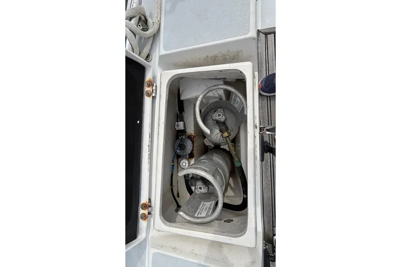 Slide: The Image of Storage compartment on 2008 J Boats J/122 sailboat, containing two propane tanks. - 26