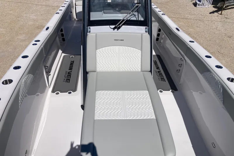 Slide: The Image of 2026 Twin Vee 280 GFX CC boat interior with sleek seating and modern design. - 10