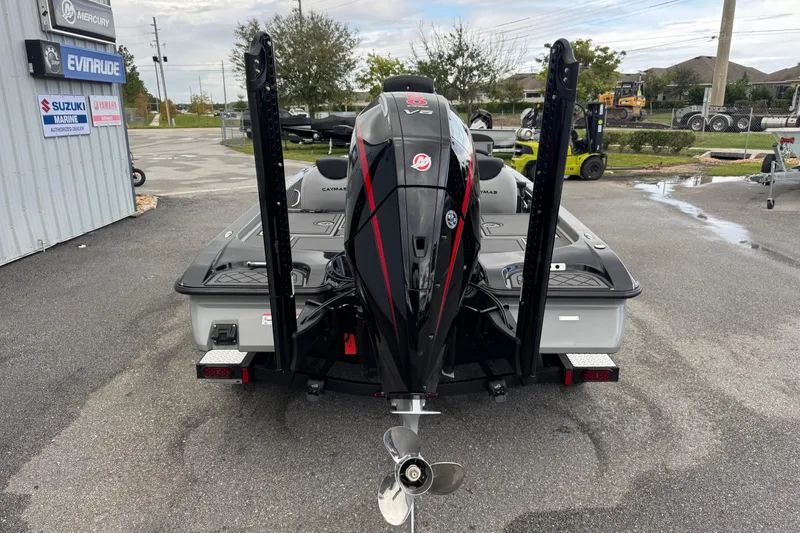 Slide: The Image of 2026 Caymas XS 20 Pro boat rear view with powerful outboard motor. - 10