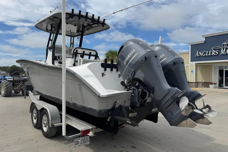 Slide: The Image of 2018 Cape Horn 27 boat with dual Yamaha engines on trailer at Anglers Marine. - 3