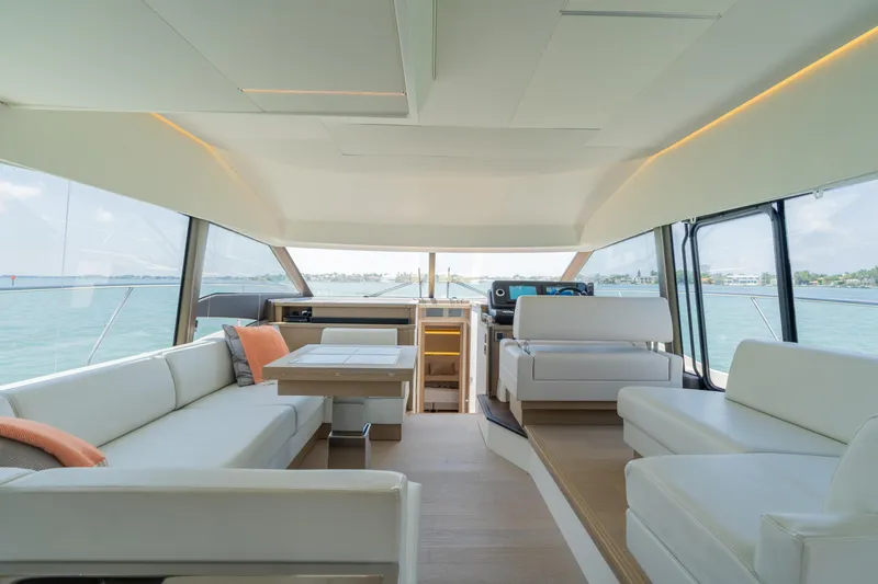 Slide: The Image of Modern kitchen on a 2019 Prestige 520 Flybridge yacht with ocean view. - 22