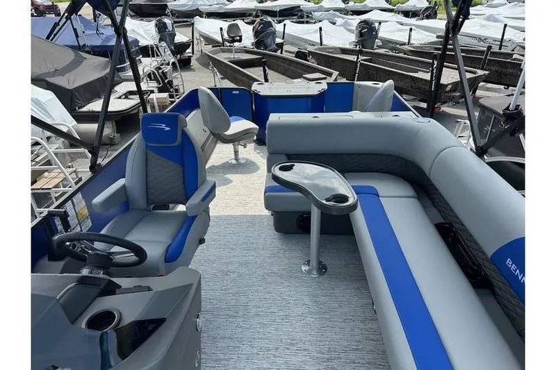 Slide: The Image of 2026 Bennington 23 SF Family boat with spacious seating and modern design. - 23