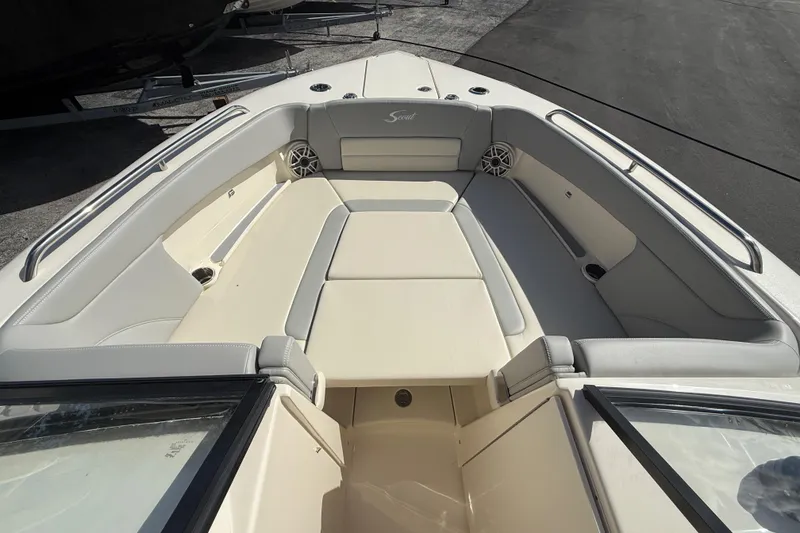 Slide: The Image of 2026 Scout 255 Dorado boat interior with spacious seating and modern design. - 23