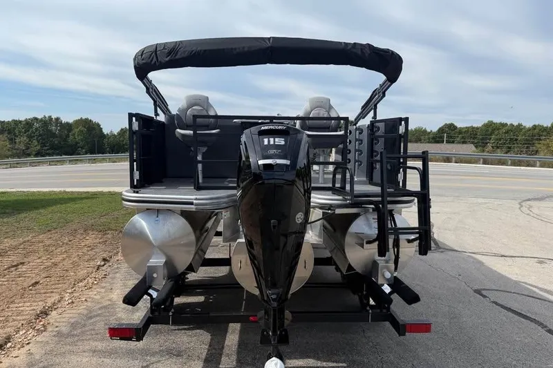 Slide: The Image of 2026 Lowe LF 214 pontoon boat with Mercury 115 engine on trailer. - 5
