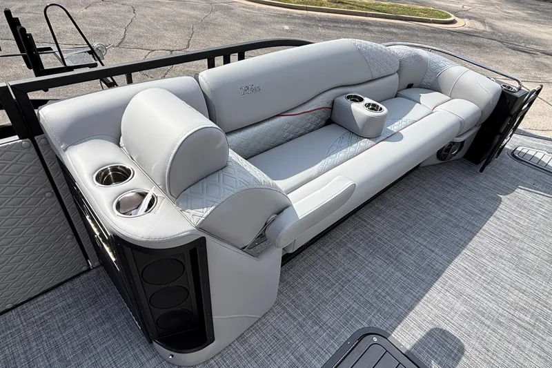Slide: The Image of Luxurious seating on 2026 JC Sporttoon 26TT pontoon boat with cup holders and quilted design. - 16