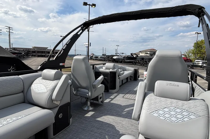 Slide: The Image of 2026 JC Sporttoon 26TT pontoon boat with luxurious seating and modern design. - 13