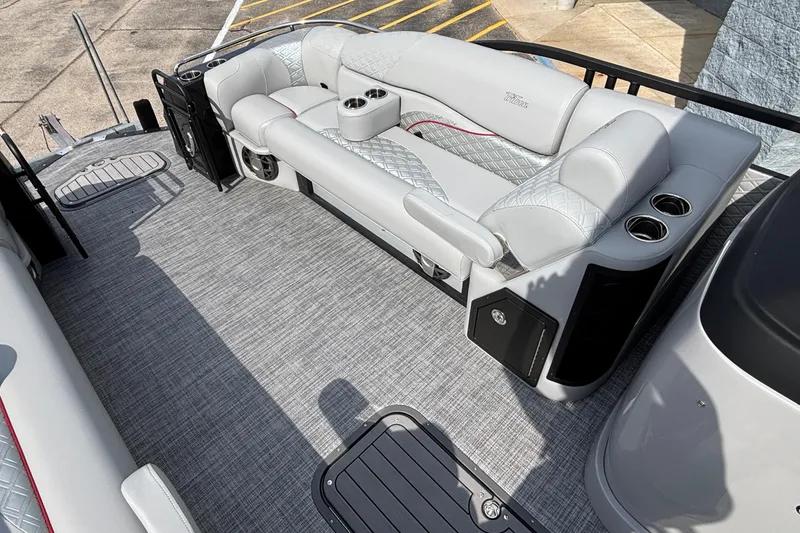 Slide: The Image of Luxurious seating on 2026 JC Sporttoon 26TT pontoon boat with modern design and cup holders. - 17