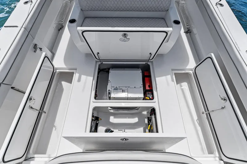 Slide: The Image of 2021 Valhalla Boatworks V-41 interior storage compartments and seating area. - 34