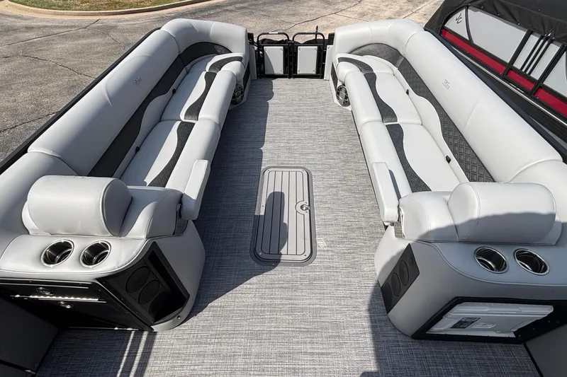 Slide: The Image of Luxurious interior of 2026 JC NEPTOON 27TT SPORT pontoon boat with plush seating. - 25