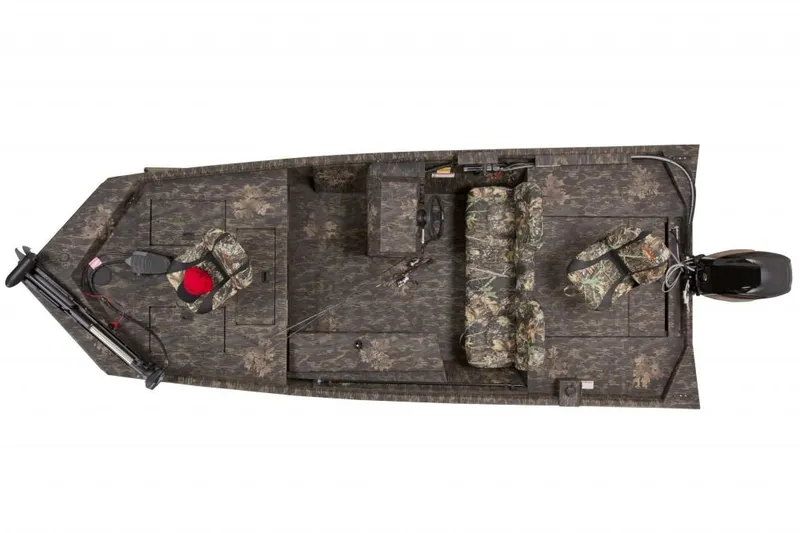 Slide: The Image of Manufacturer Provided Image: 2016 Lowe Roughneck 1756SC fishing boat, camo seats, top view. - 17