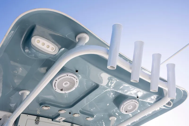 Slide: The Image of 2023 Sea Hunt Ultra 234 boat roof with rod holders and speakers. - 17