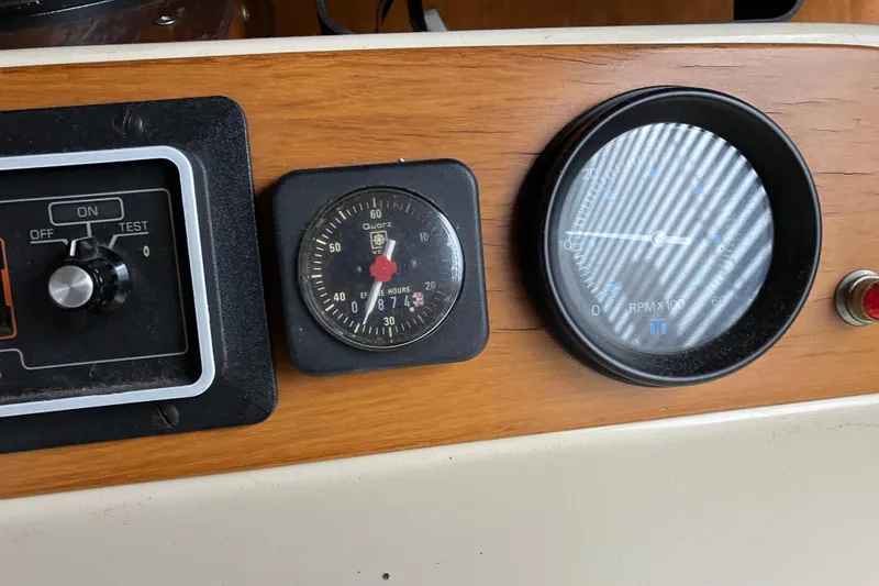 Slide: The Image of 1987 President 37 Sundeck dashboard with gauges and controls. - 25