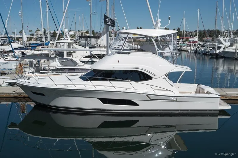 Slide: The Image of 2017 Riviera 43 Flybridge yacht on water, Orcas Island, WA. - 5
