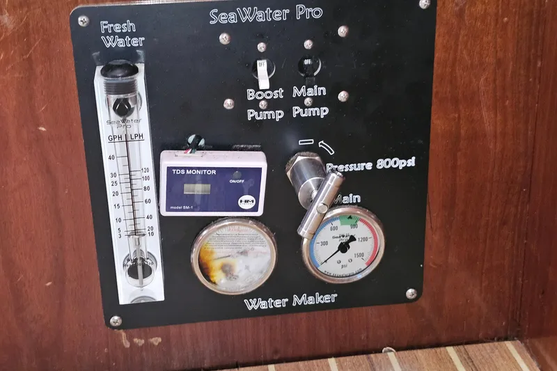 Slide: The Image of Control panel of a SeaWater Pro water maker on a 1996 Beneteau Oceanis 440 yacht. - 50