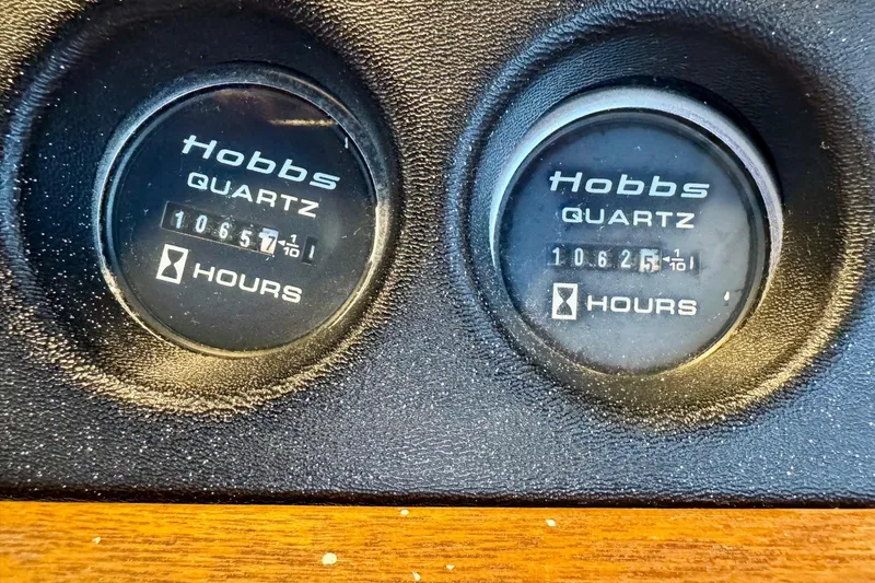 Slide: The Image of Hobbs Quartz hour meters on 1970 Chris-Craft Commander 42 boat dashboard. - 25